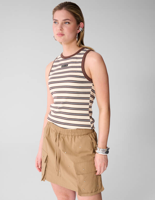 Gestreept Label Singlet Gebroken Wit SHOEBY WOMEN