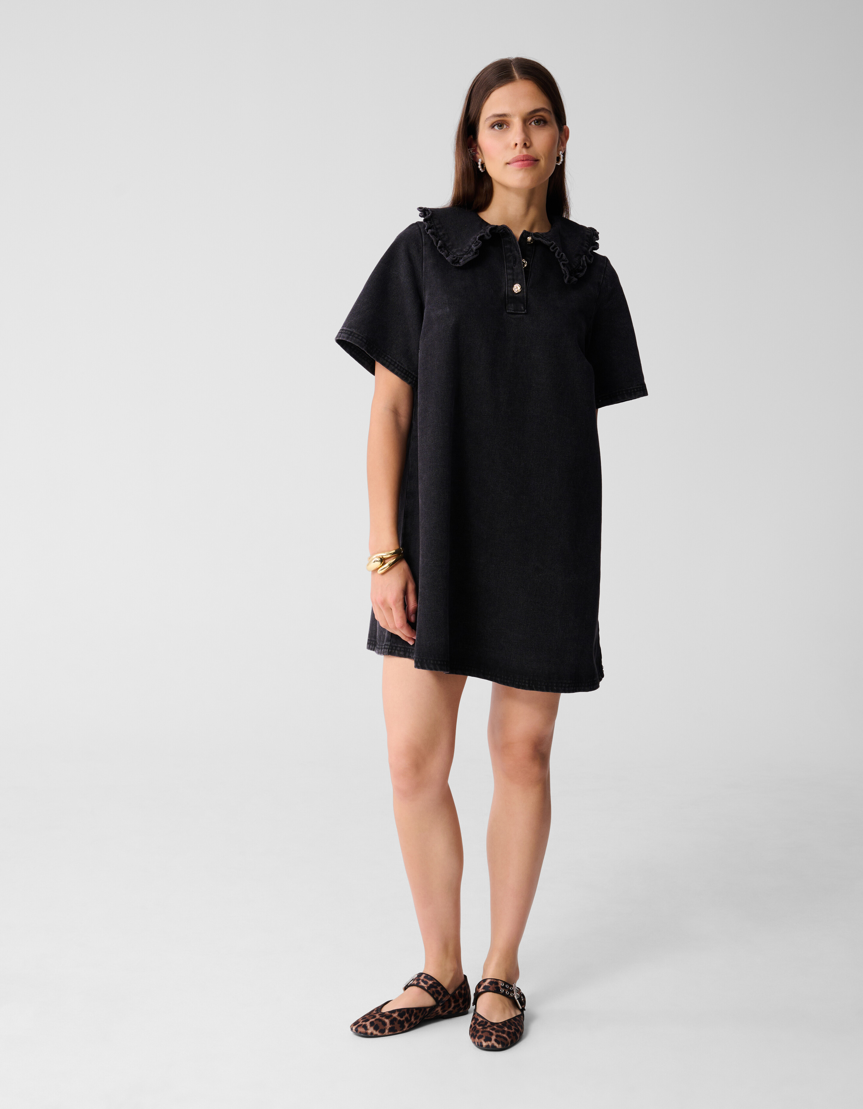 Denim Collar Midi Jurk Zwart SHOEBY WOMEN