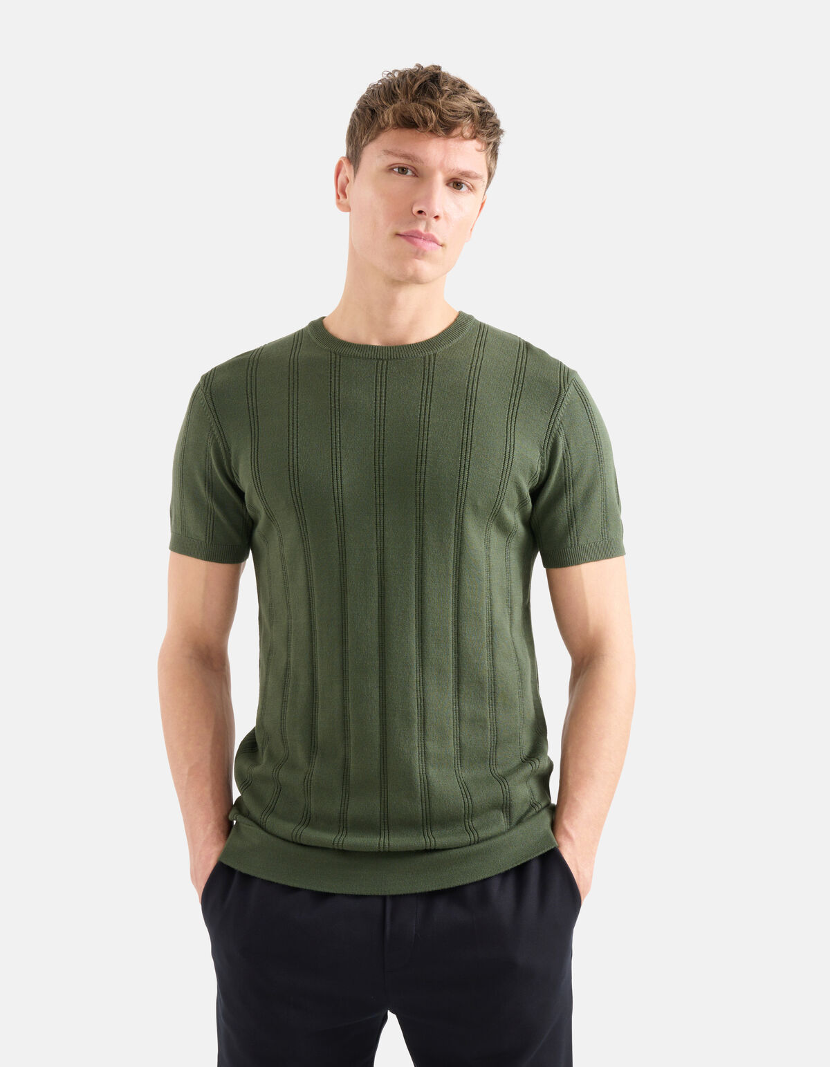 Gebreid T-shirt Donkergroen SHOEBY MEN