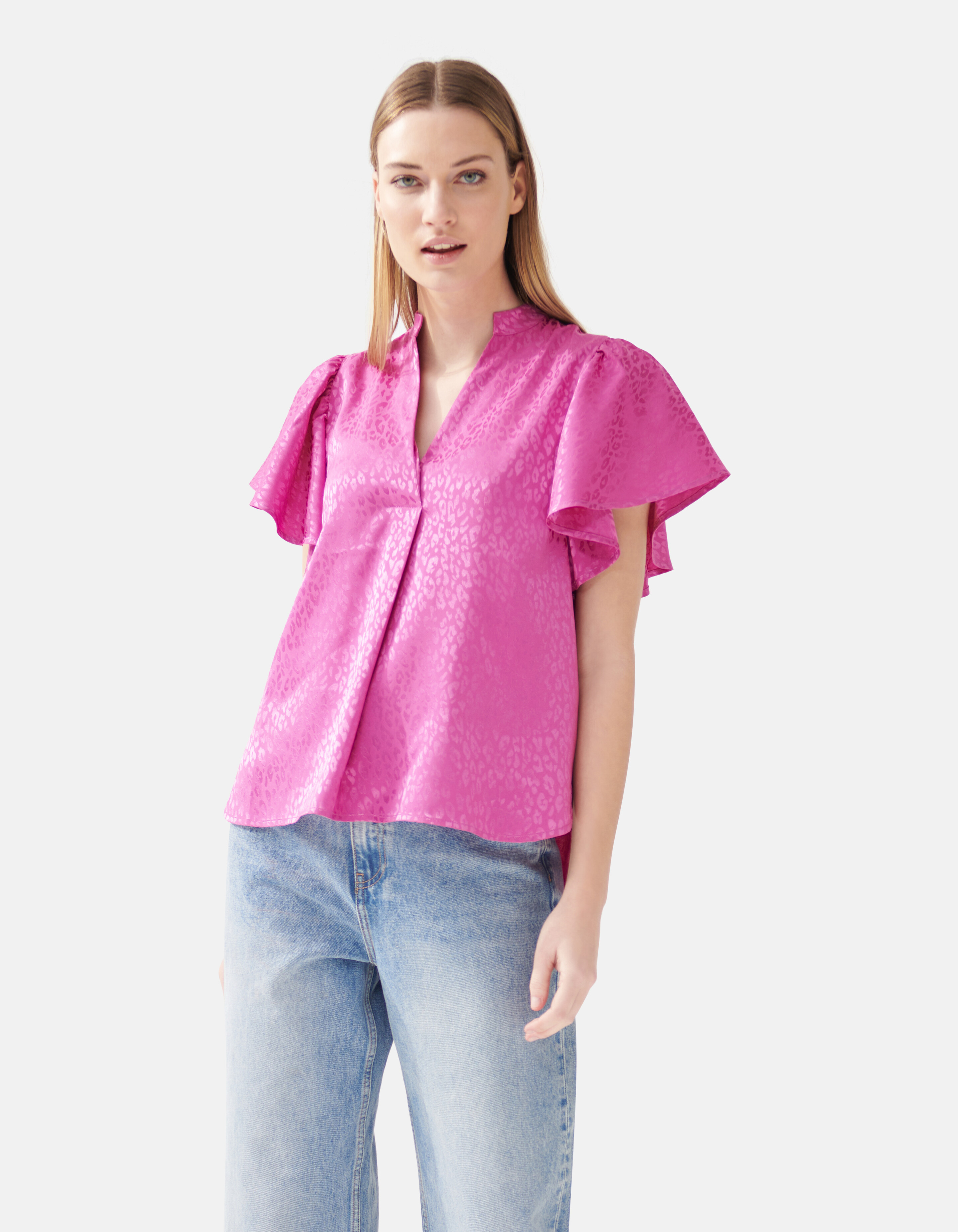Jacquard Ruffle Blouse Roze SHOEBY WOMEN