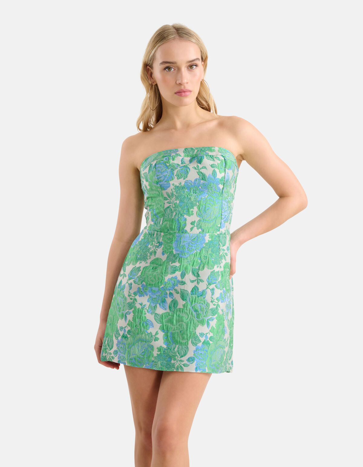 Strapless Jacquard Jurk Groen SHOEBY WOMEN