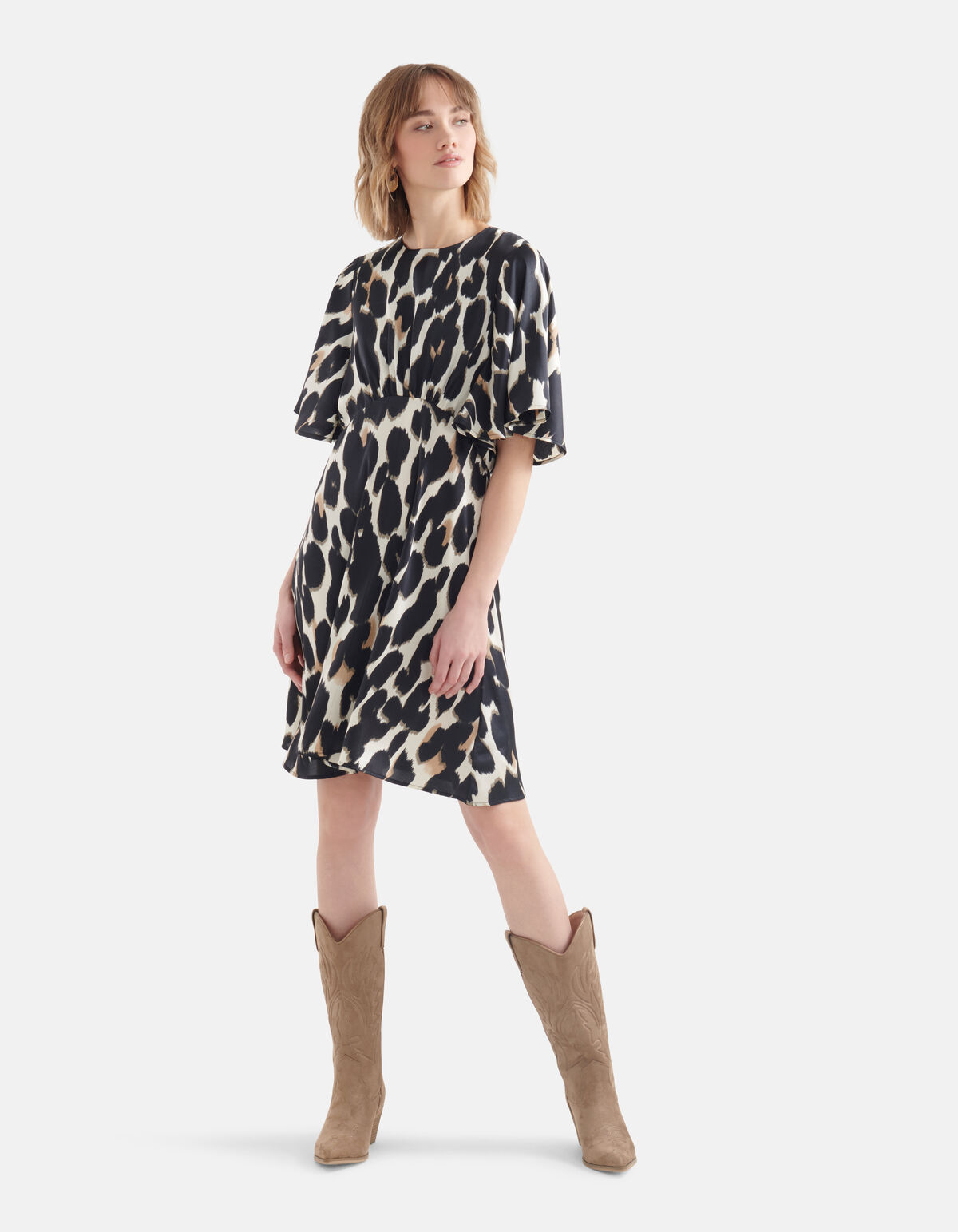 Leopard Midi Jurk Gebroken Wit SHOEBY WOMEN