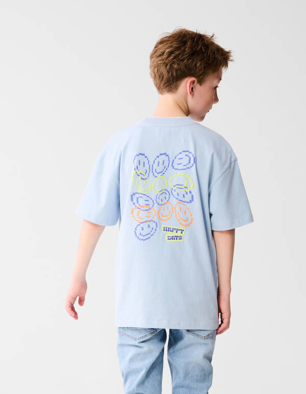 Smiley Artwork T-shirt Lichtblauw SHOEBY BOYS