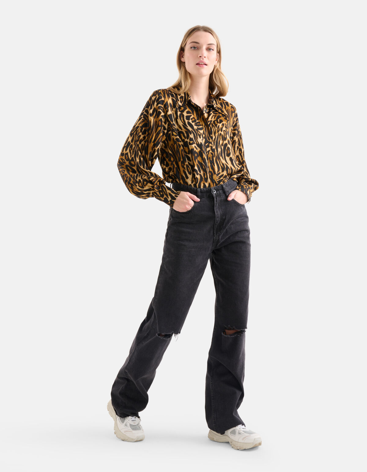 Satijnen Leopard Print Blouse Bruin SHOEBY WOMEN