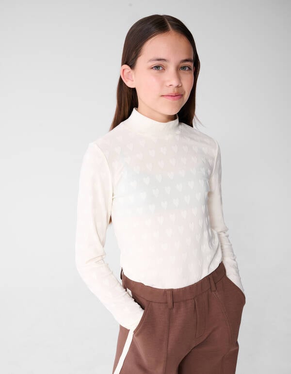 All Over Heart Print Top Gebroken Wit SHOEBY GIRLS