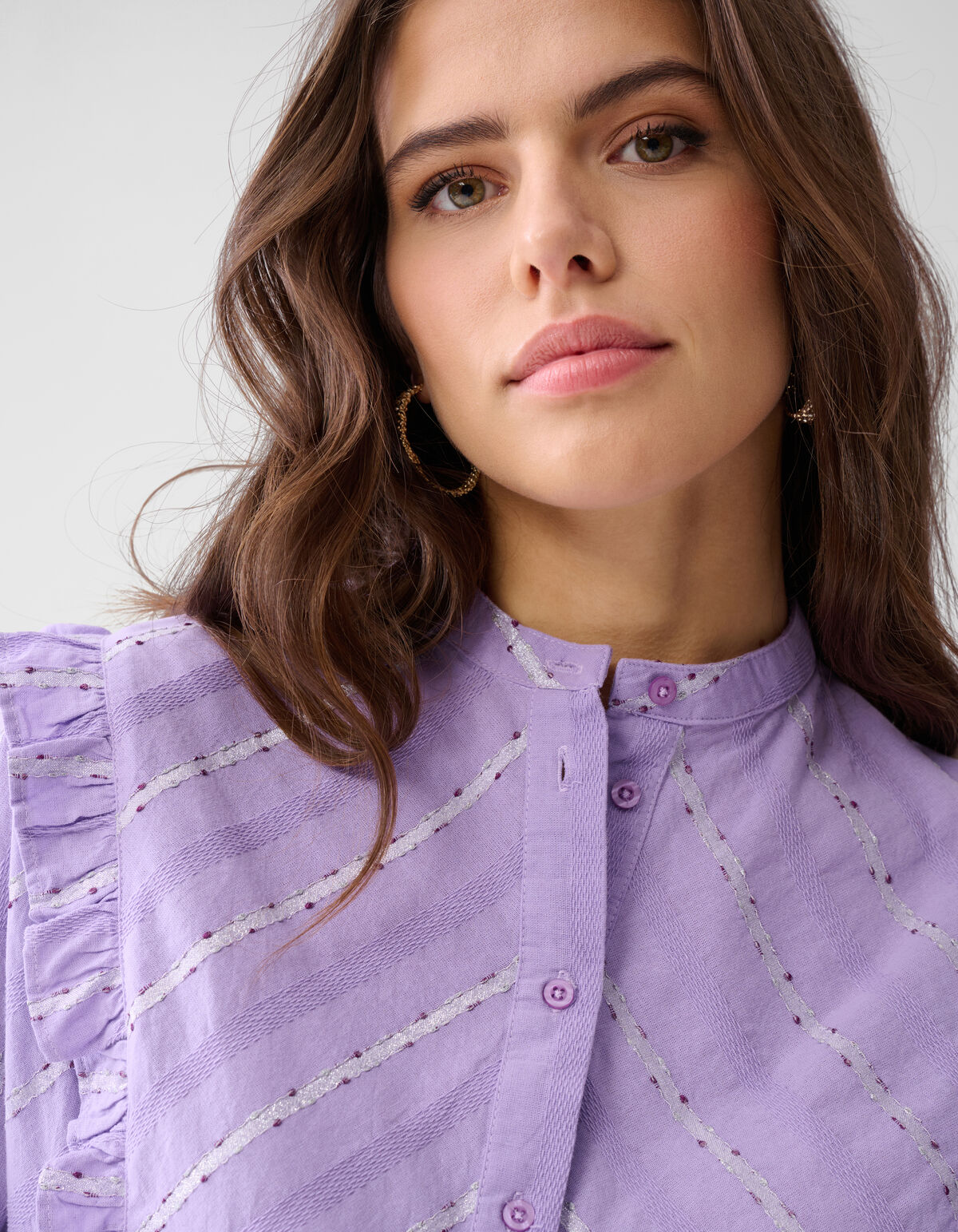 Jacquard Ruffle Blouse Lichtpaars SHOEBY WOMEN