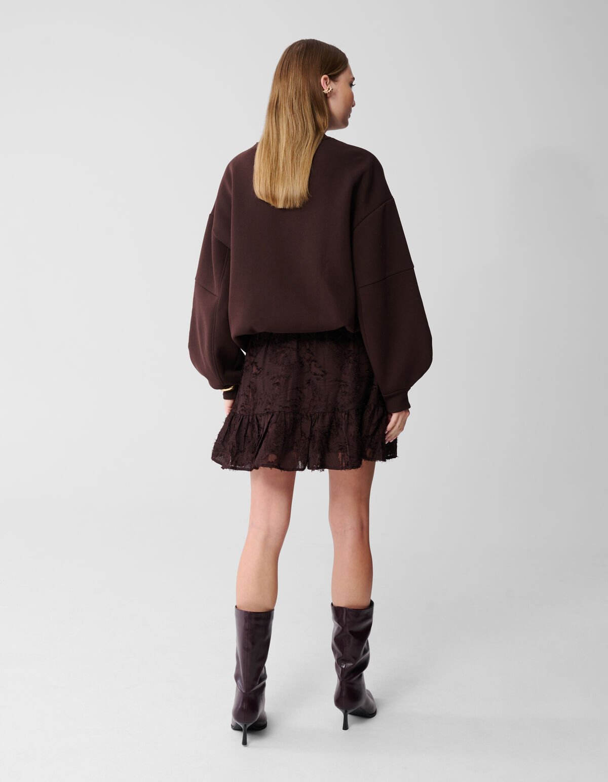 Ruffle Mini Rok Donkerbruin SHOEBY WOMEN
