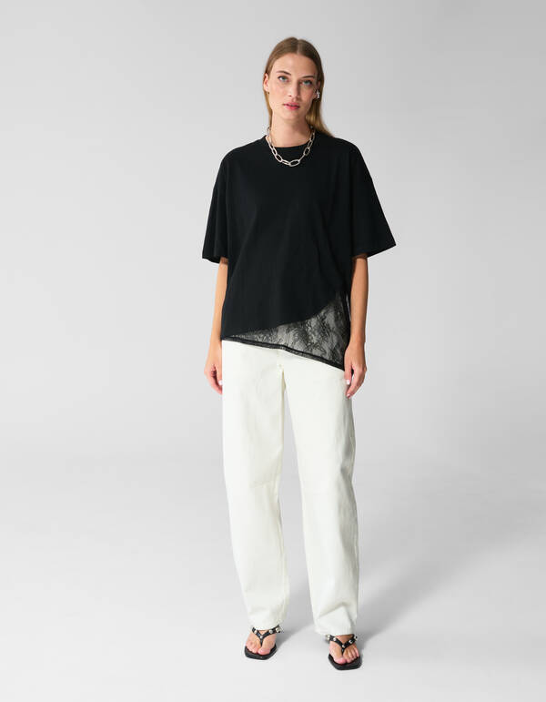 Lace Detail T-shirt Zwart SHOEBY WOMEN