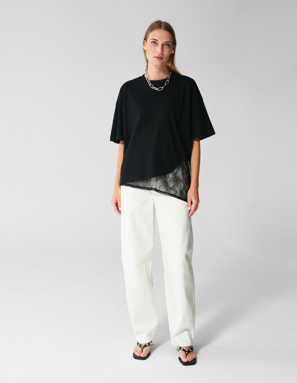 Lace Insert T-shirt Zwart SHOEBY WOMEN