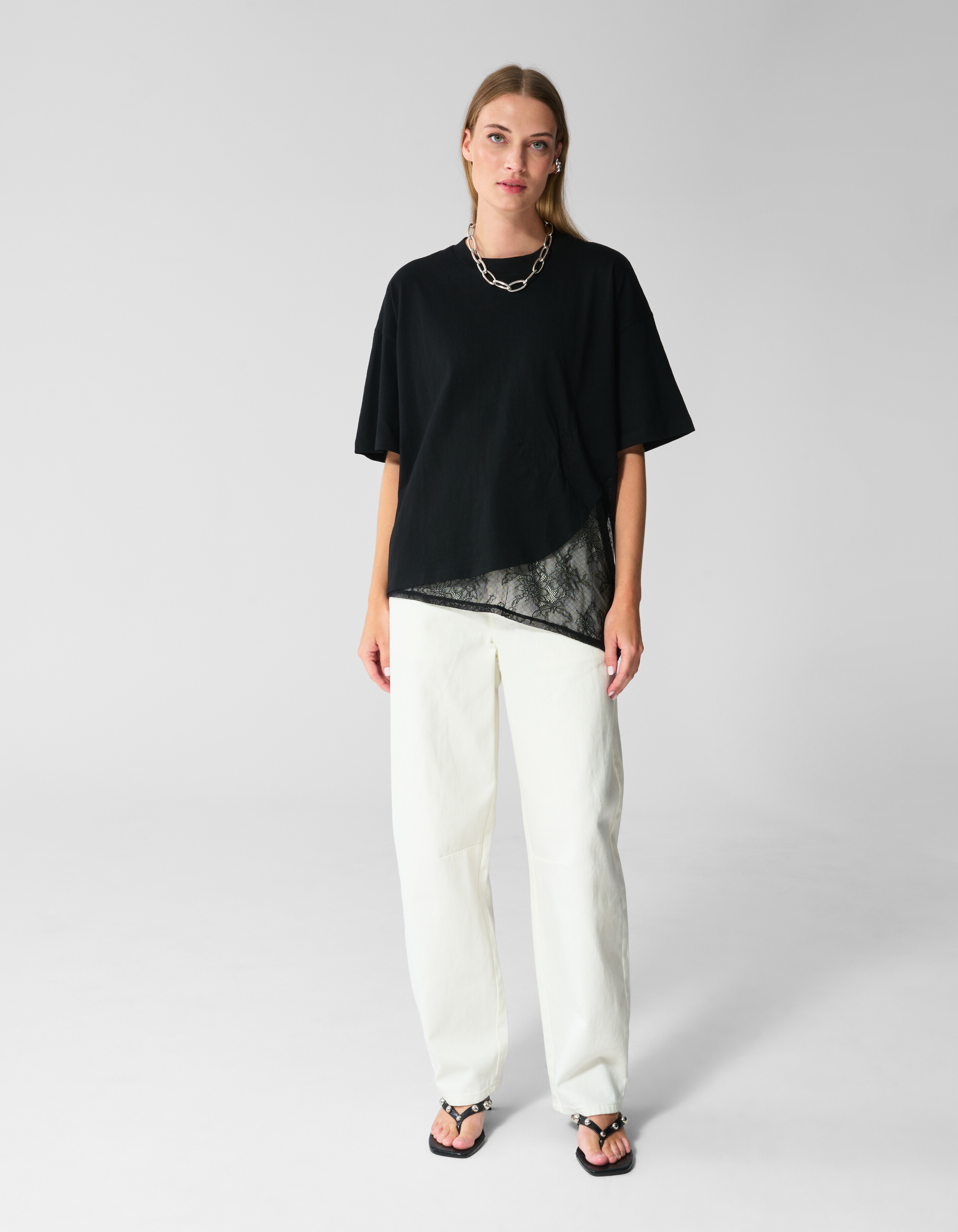 Lace Insert T-shirt Zwart SHOEBY WOMEN