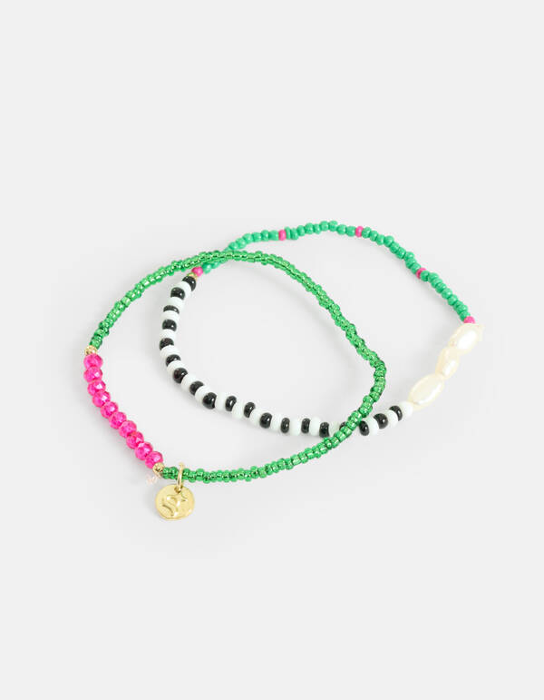 Beaded Parel Armbanden Set Groen SHOEBY ACCESSOIRES