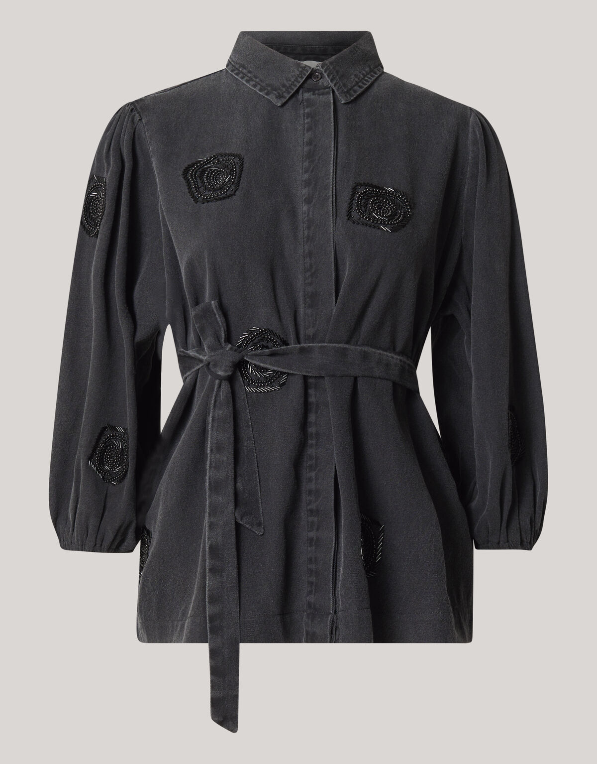 Beaded Flower Blouse Donkergrijs SHOEBY WOMEN