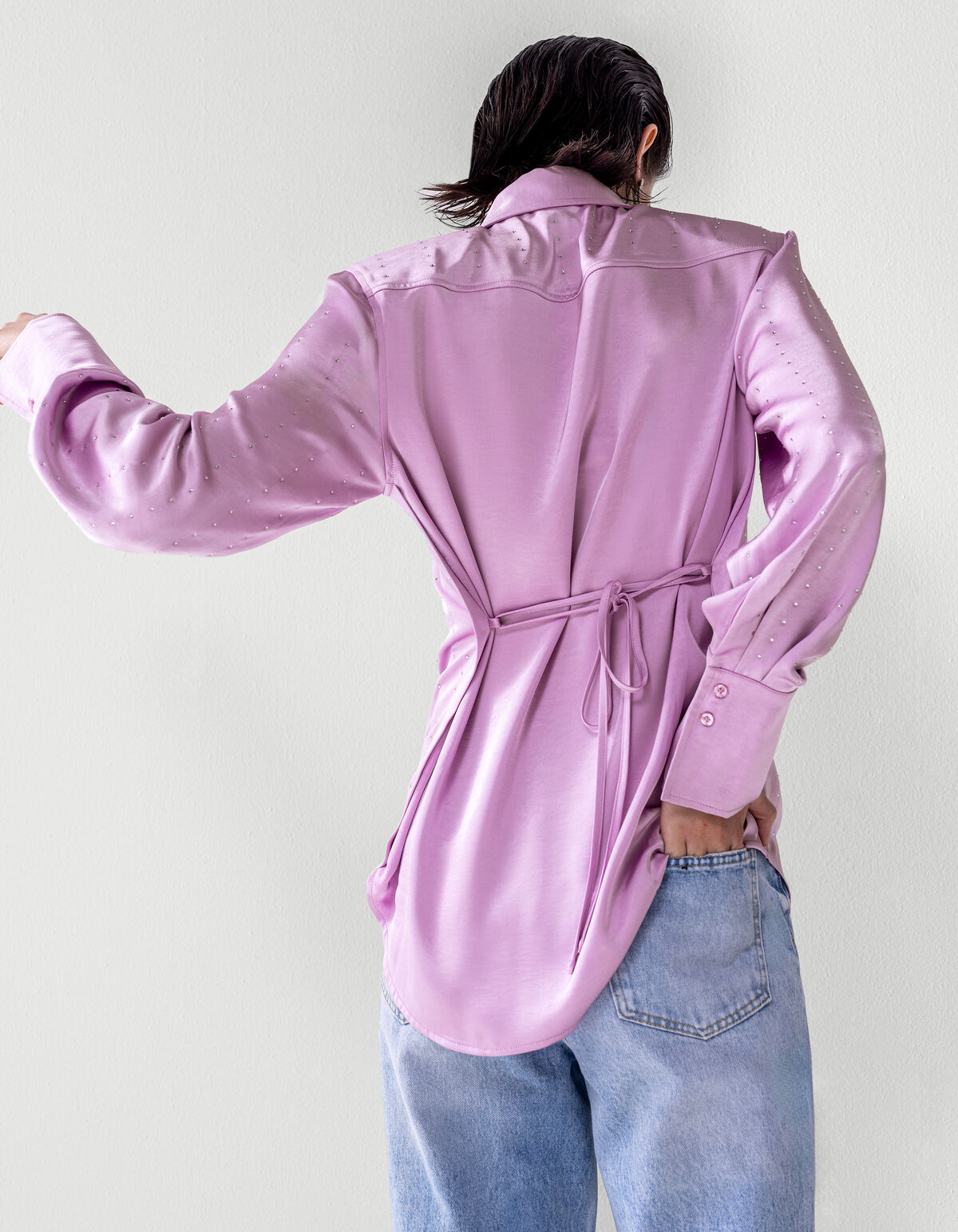 Satijnen Strass Blouse Lichtroze SHOEBY WOMEN