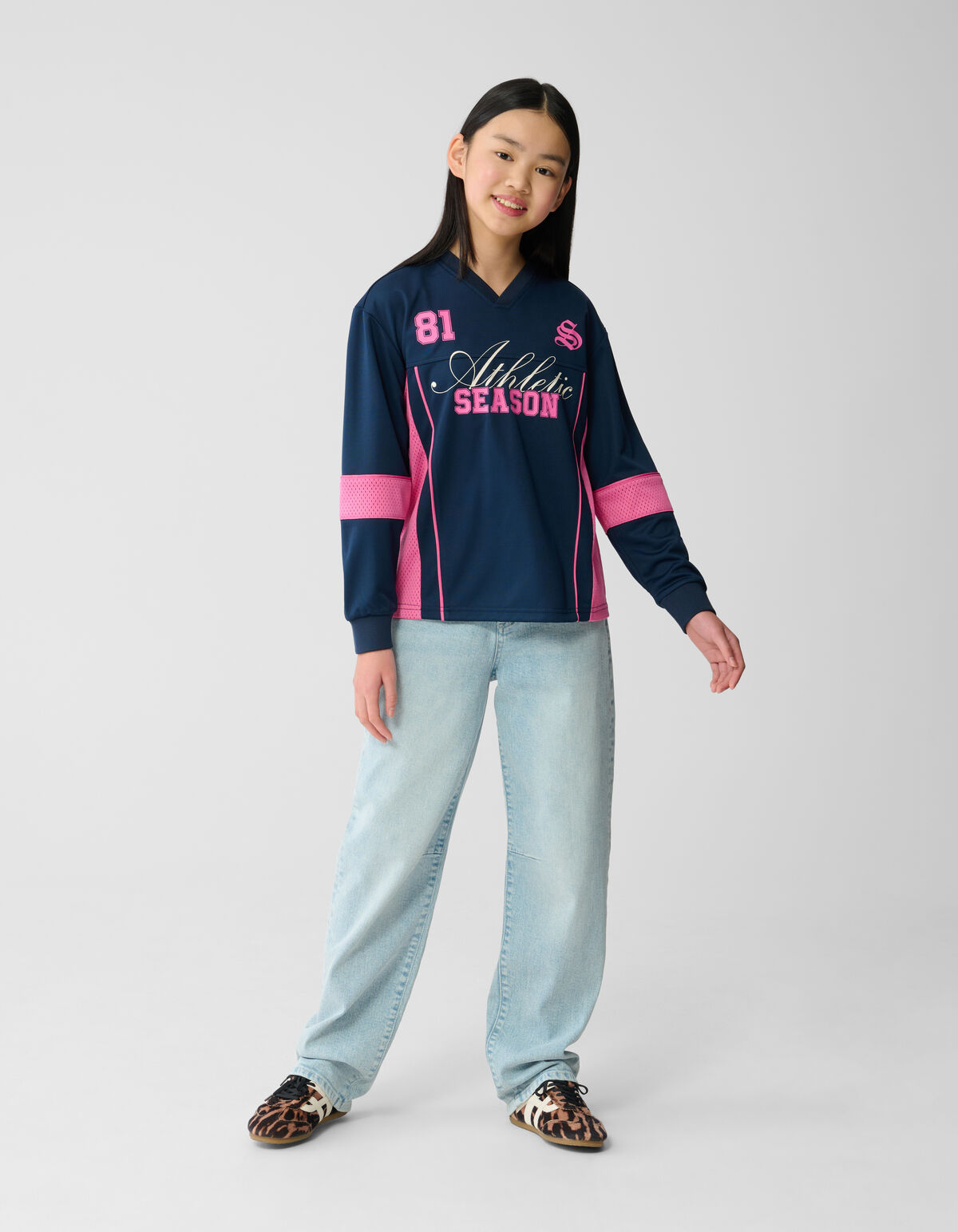 Baseball Mix Longleeve Top Donkerblauw SHOEBY GIRLS