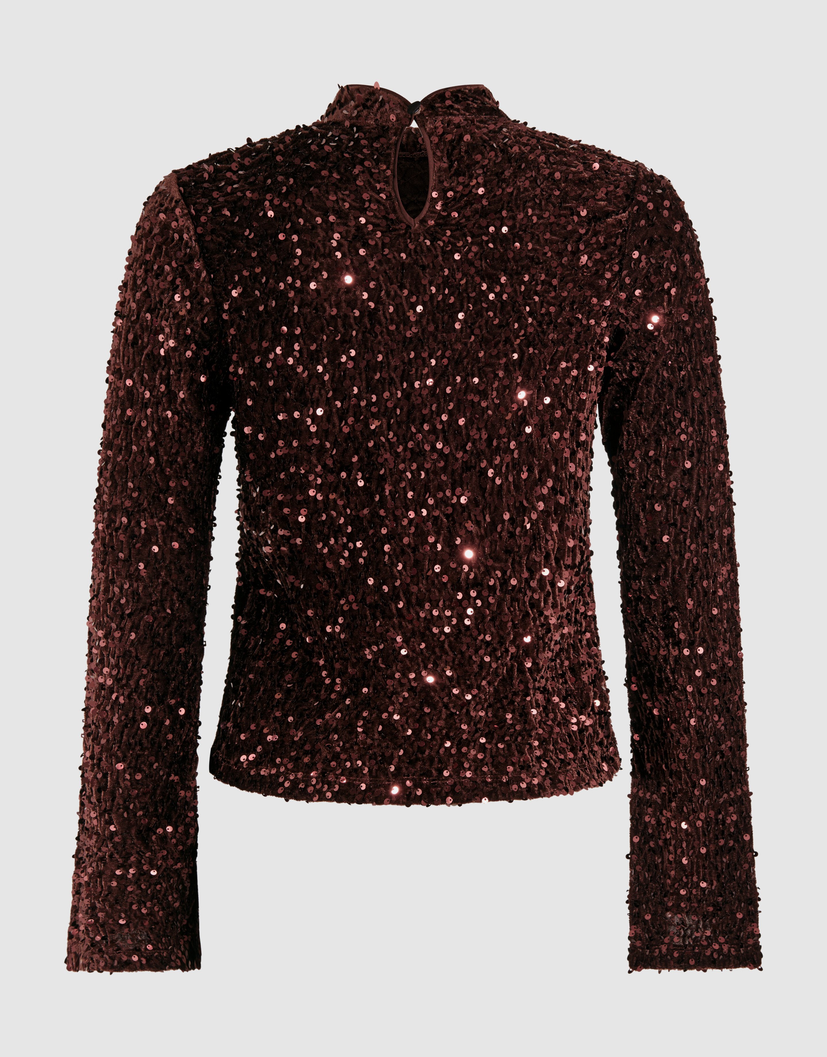 Sequin Flare Longsleeve Top Bruin SHOEBY WOMEN