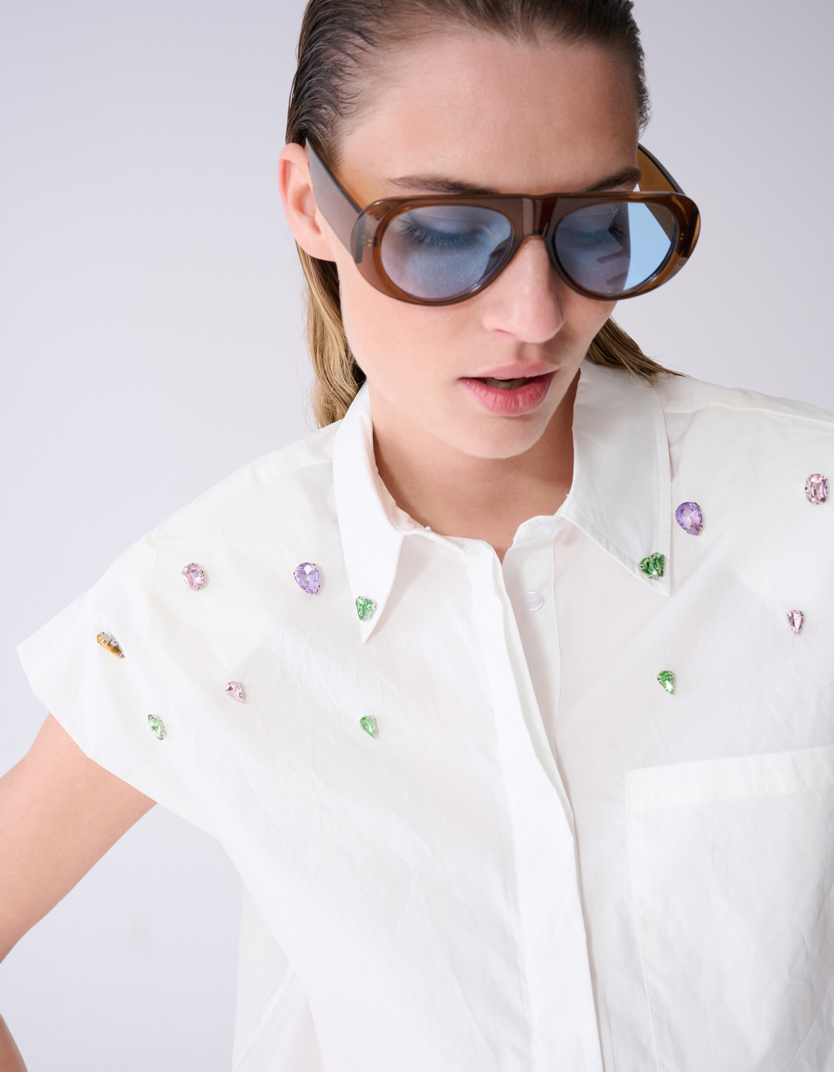 Strass Poplin Blouse Wit SHOEBY WOMEN