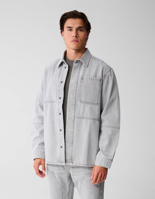 Patched Denim Overshirt Grijs SHOEBY MEN