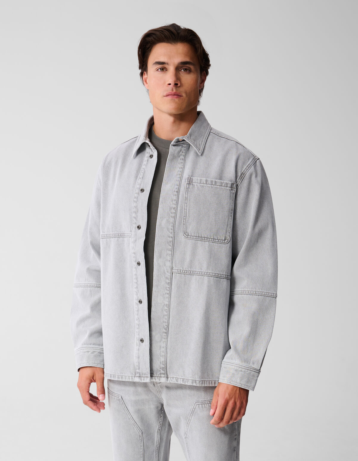 Patched Denim Overshirt Grijs SHOEBY MEN