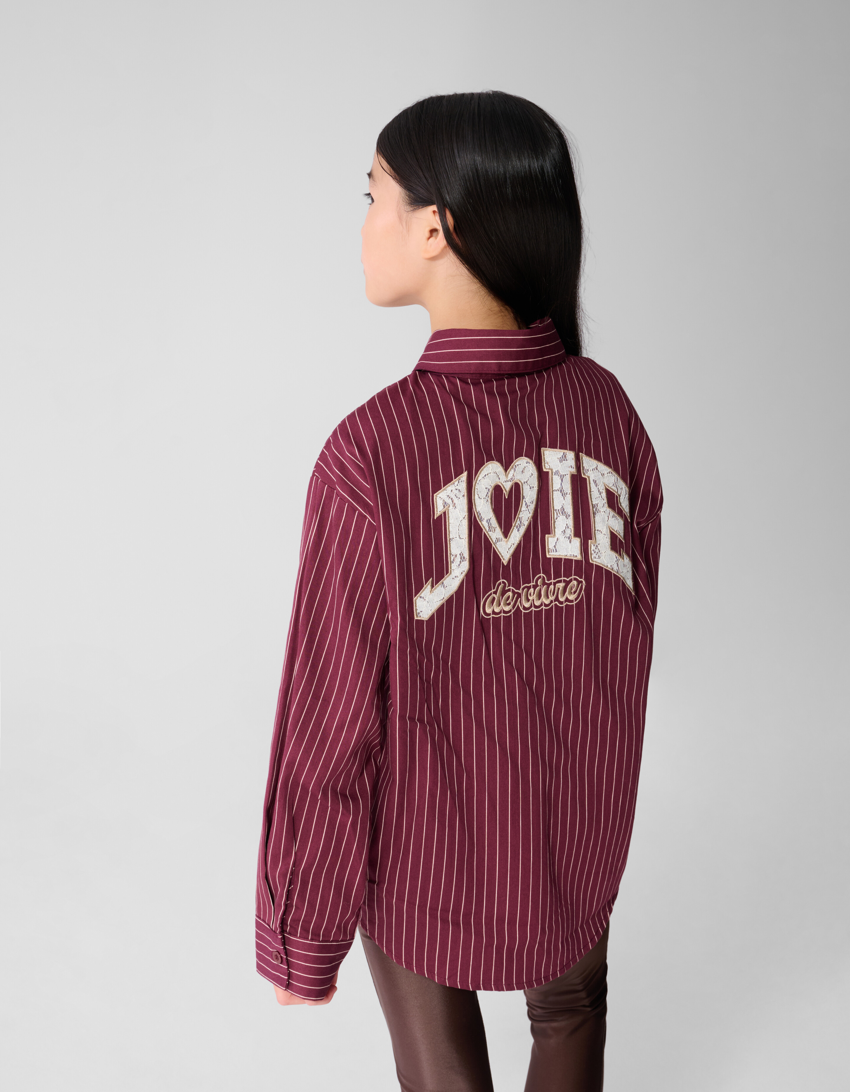 Lace Pinstripe Oversized Fit Blouse Donkerrood SHOEBY GIRLS