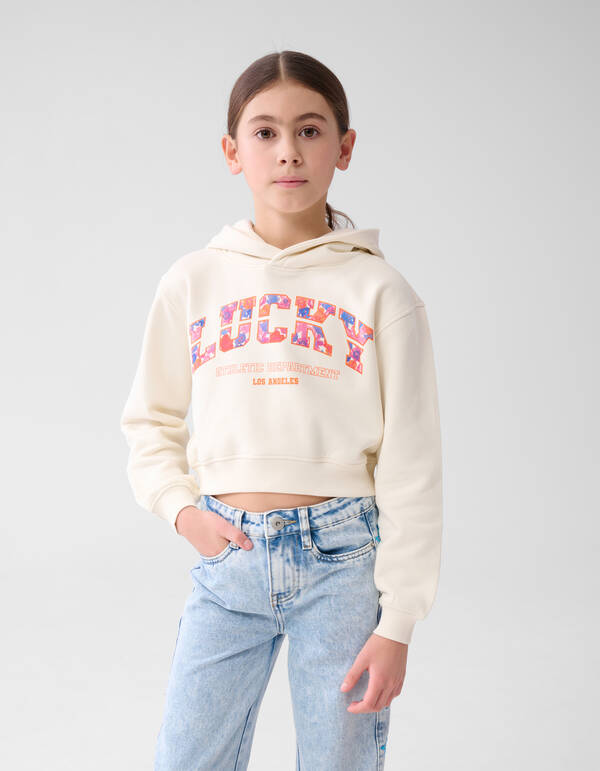 Cropped Varsity Hoodie Gebroken Wit SHOEBY GIRLS