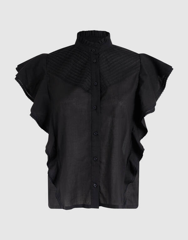 Pintuck Ruffle Top Zwart SHOEBY WOMEN