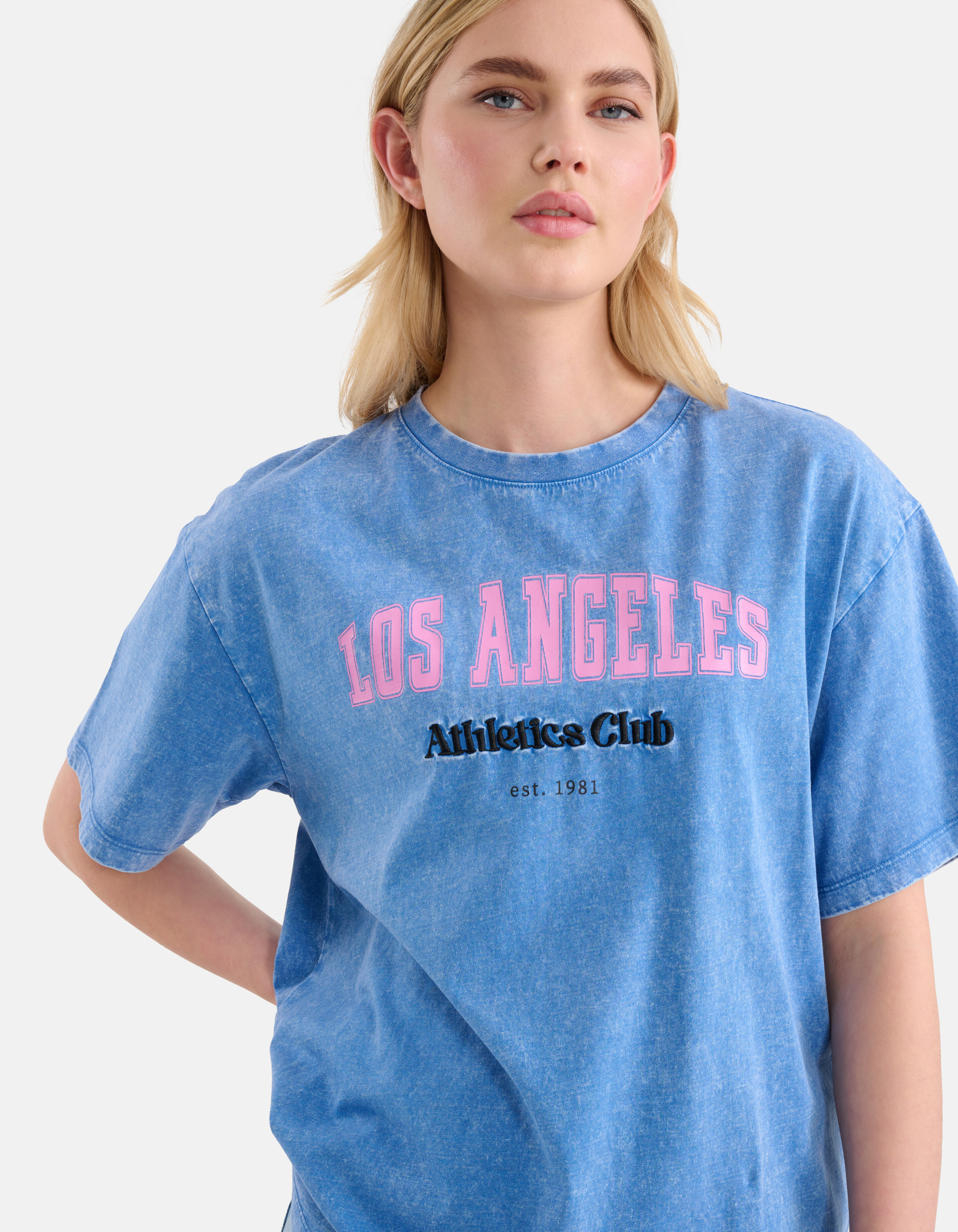 Washed Artwork T-shirt Blauw SHOEBY WOMEN