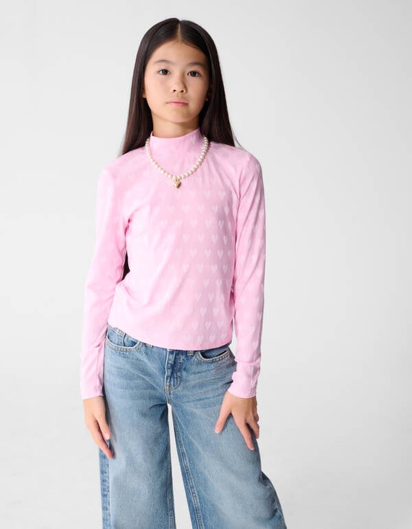 Heart Printed Longsleeve Top Roze SHOEBY GIRLS