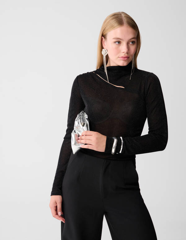 Glitter Cut Out Top Zwart SHOEBY WOMEN