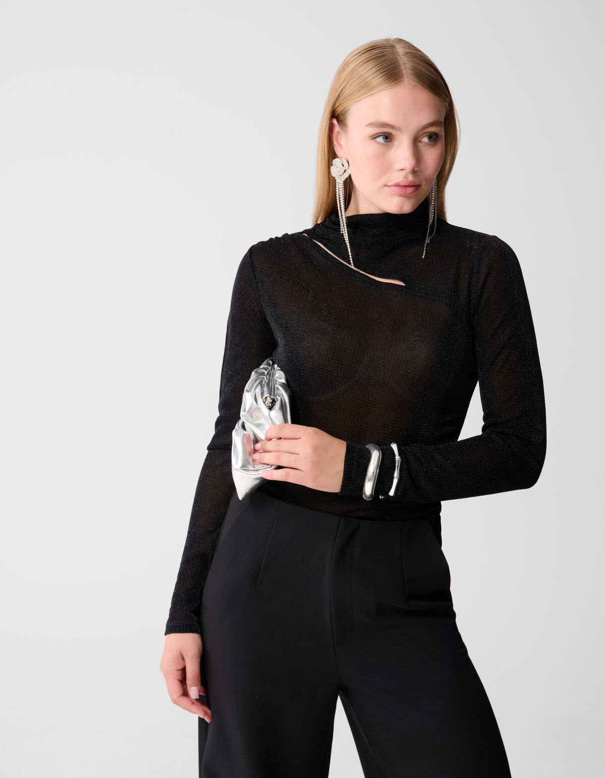 Glitter Cut Out Top Zwart SHOEBY WOMEN