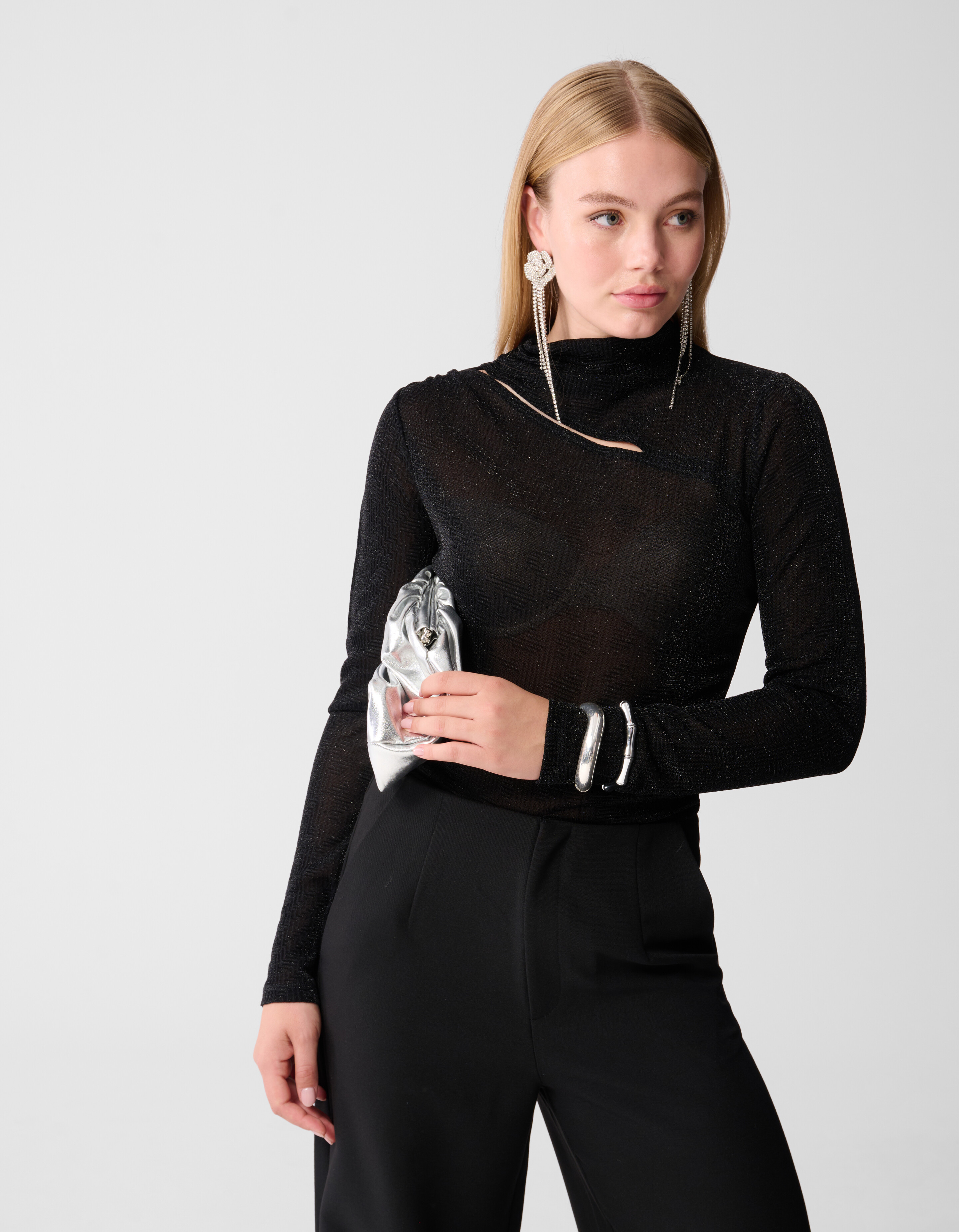 Glitter Cut Out Top Zwart SHOEBY WOMEN