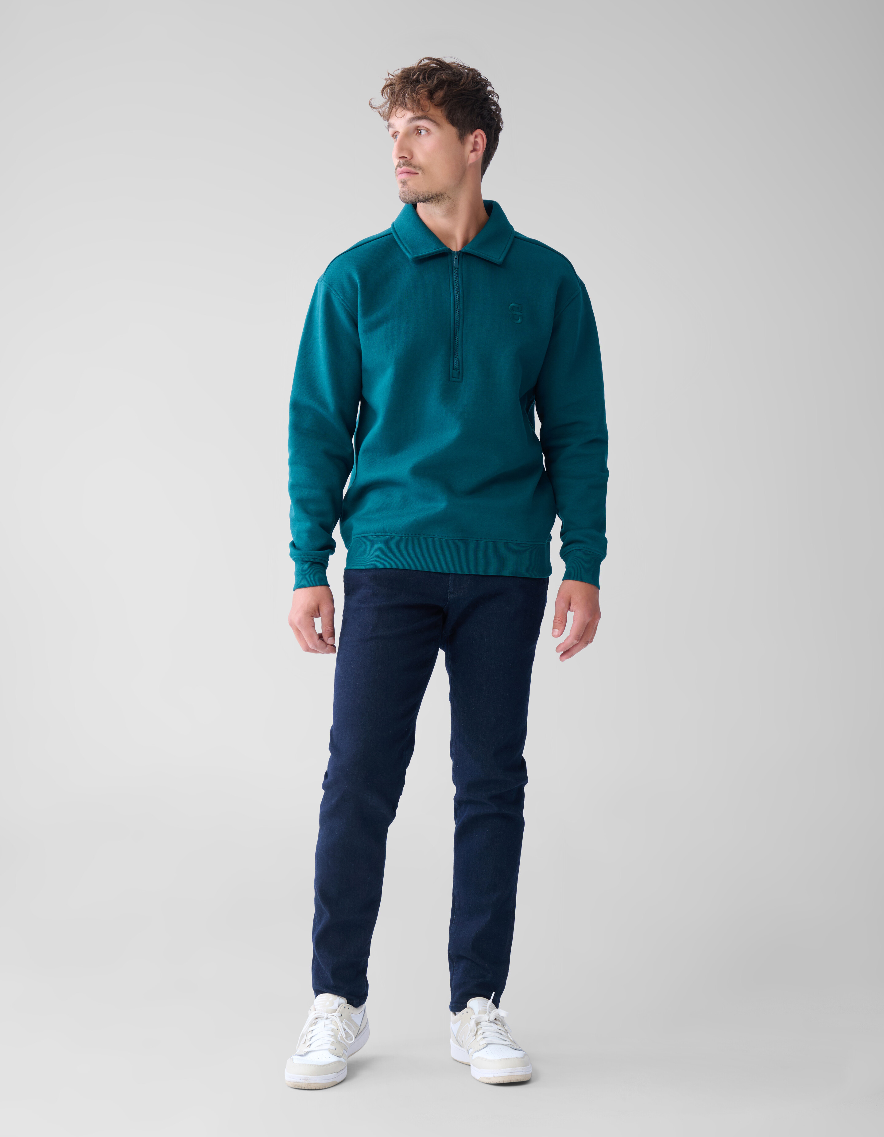 Zipper Badge Sweater Donkergroen SHOEBY MEN