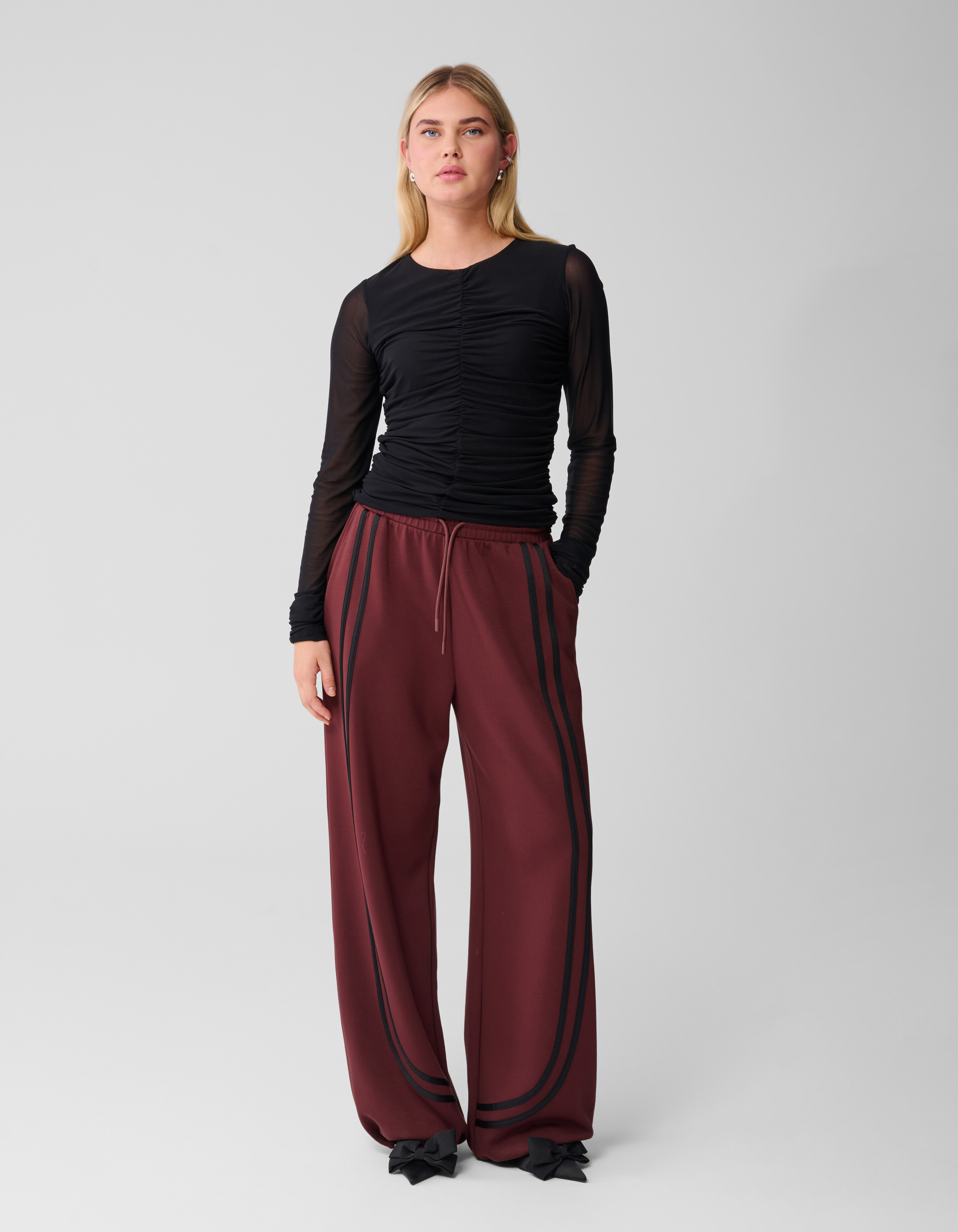 Stripe Jogger Wide leg Broek Donkerrood SHOEBY WOMEN