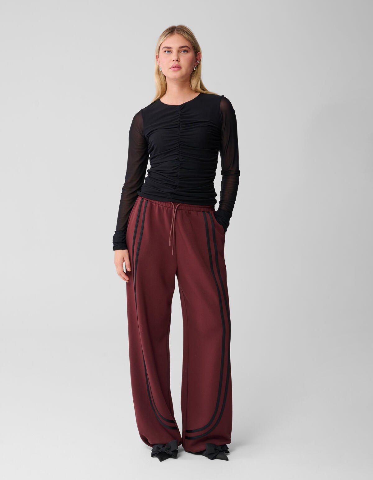 Stripe Jogger Wide leg Broek Donkerrood SHOEBY WOMEN