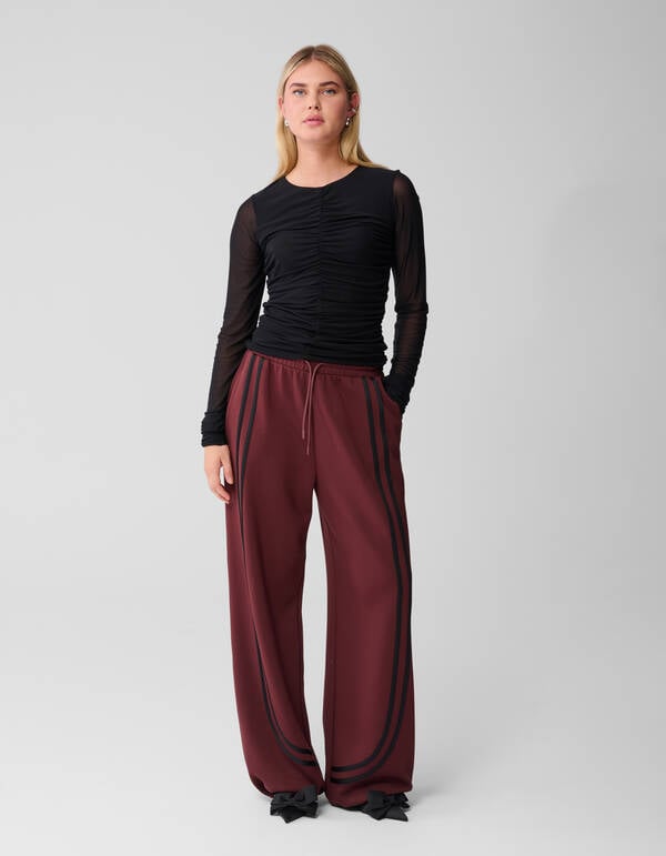 Stripe Jogger Wide leg Broek Donkerrood SHOEBY WOMEN