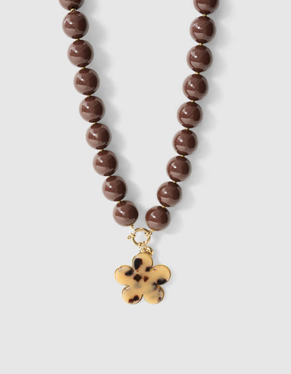 Beaded Bloem Ketting Bruin SHOEBY ACCESSOIRES