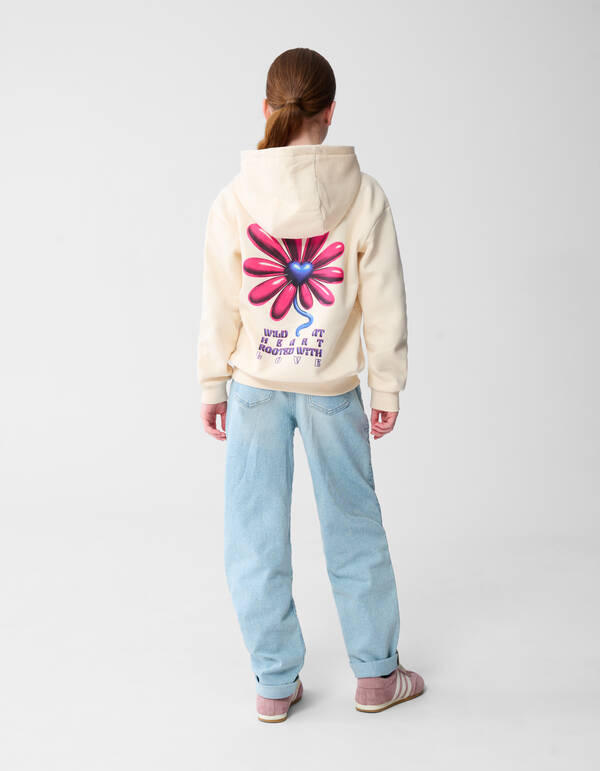 Flower Artwork Hoodie Gebroken Wit SHOEBY GIRLS