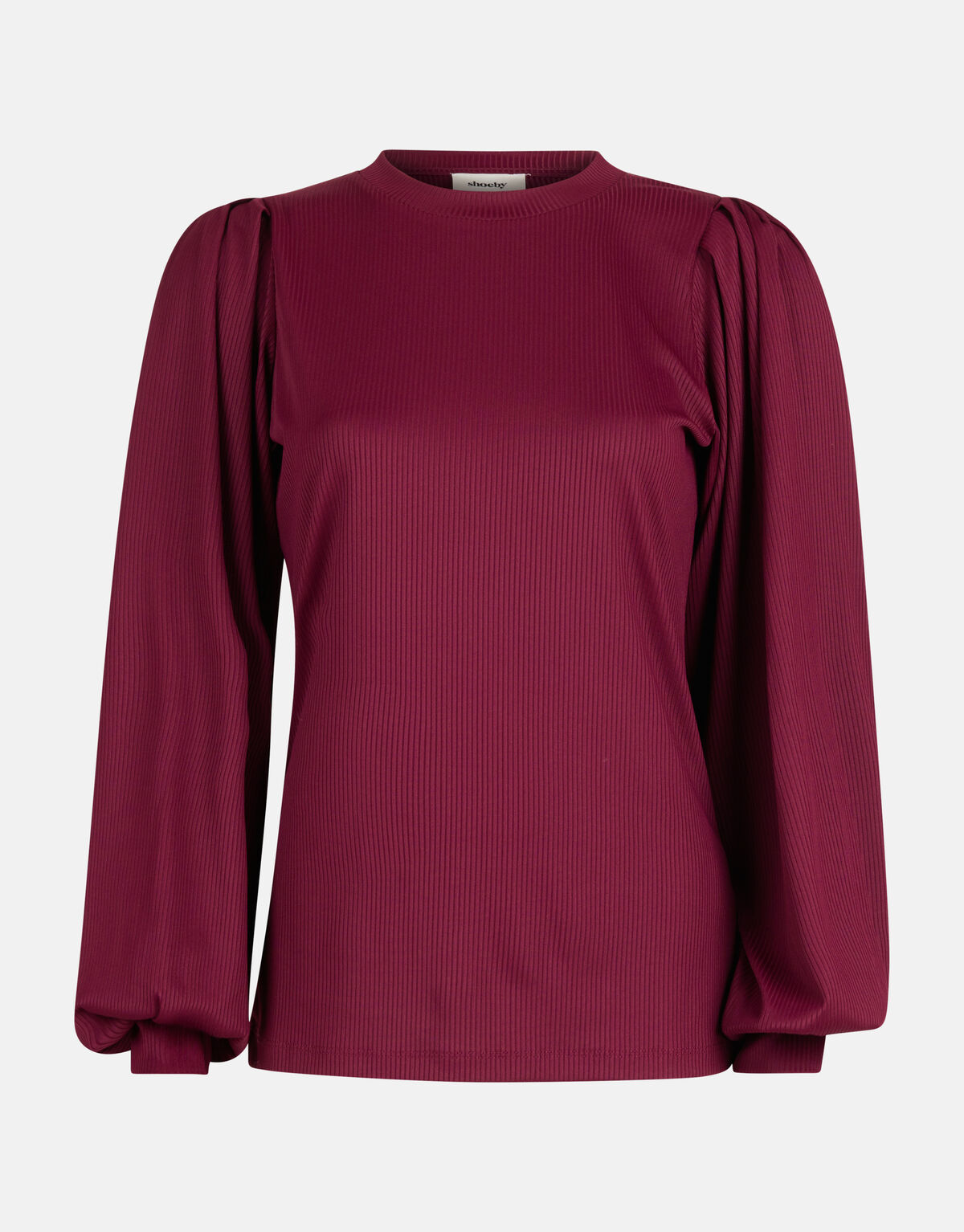 Rib Jersey Lange Mouwen T-shirt Donkerrood SHOEBY WOMEN