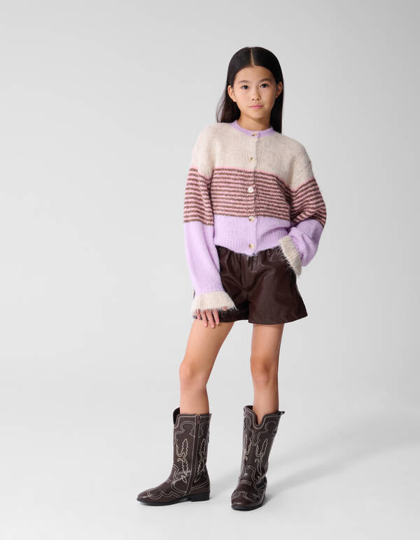 Fluffy Gestreept Vest Gebroken Wit/Paars SHOEBY GIRLS