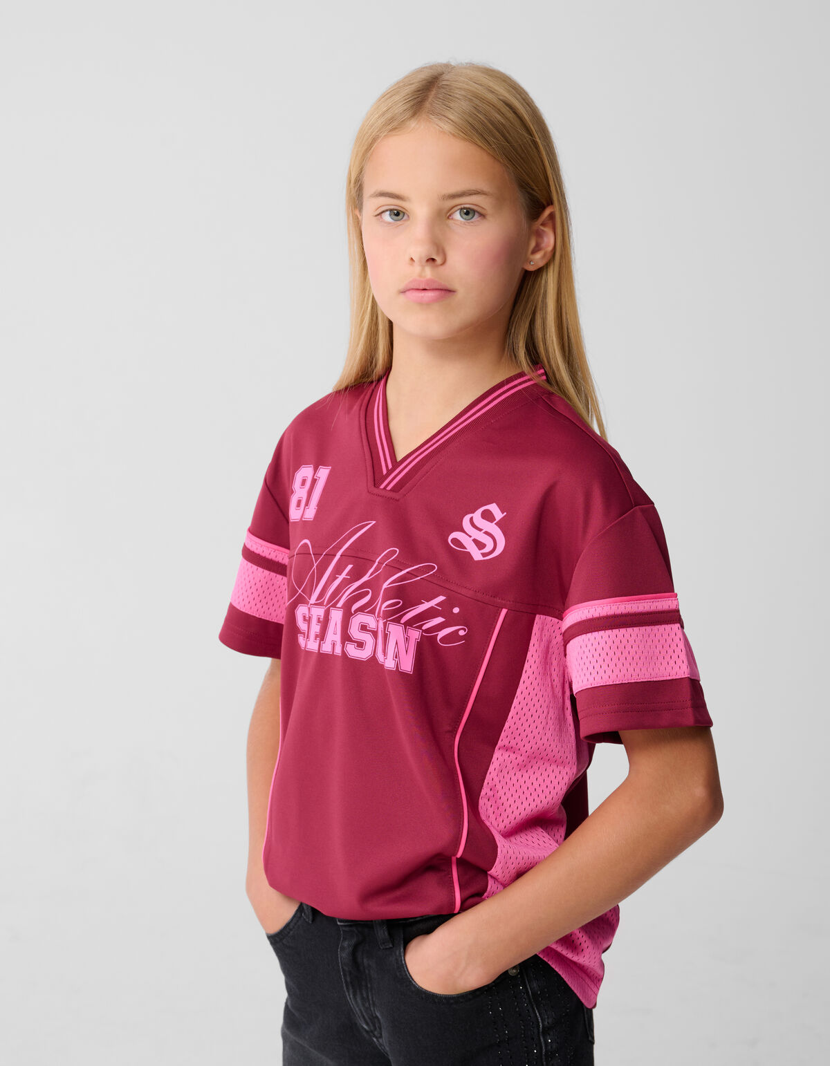 Baseball Mix T-shirt Donkerrood SHOEBY GIRLS