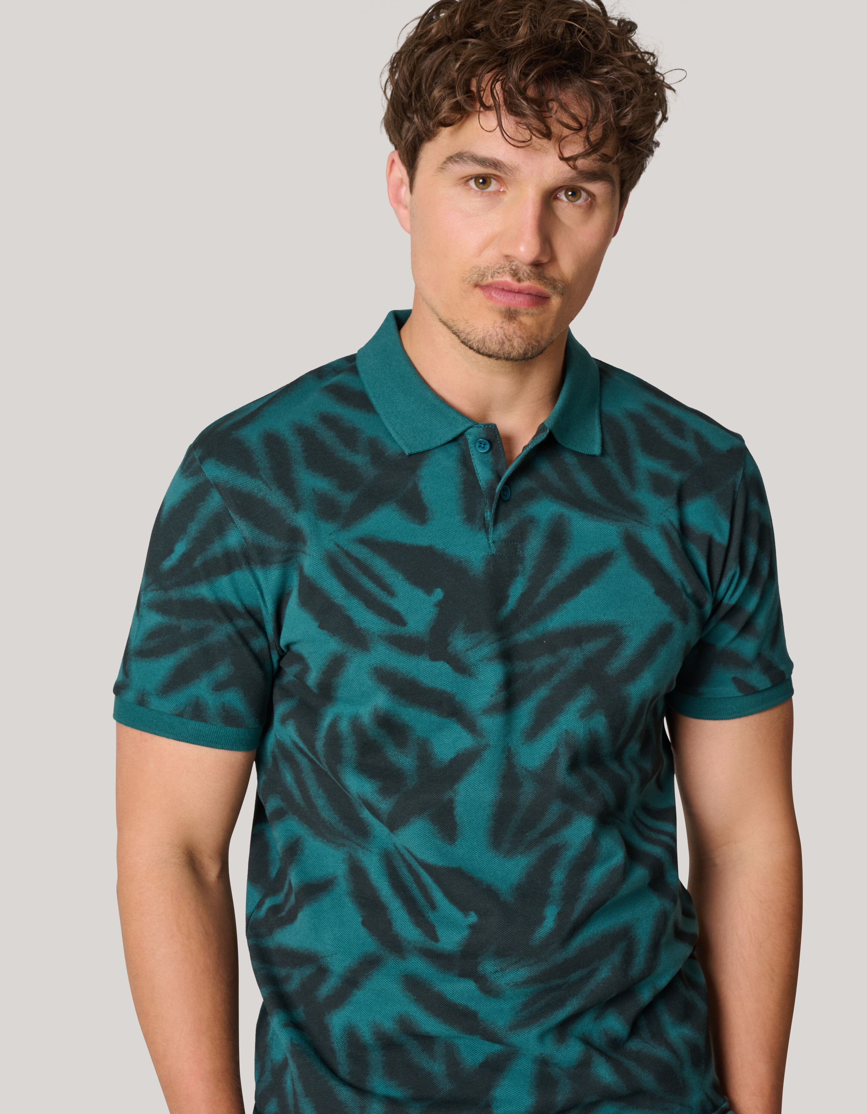 Leaf Print Polo Turquoise SHOEBY MEN