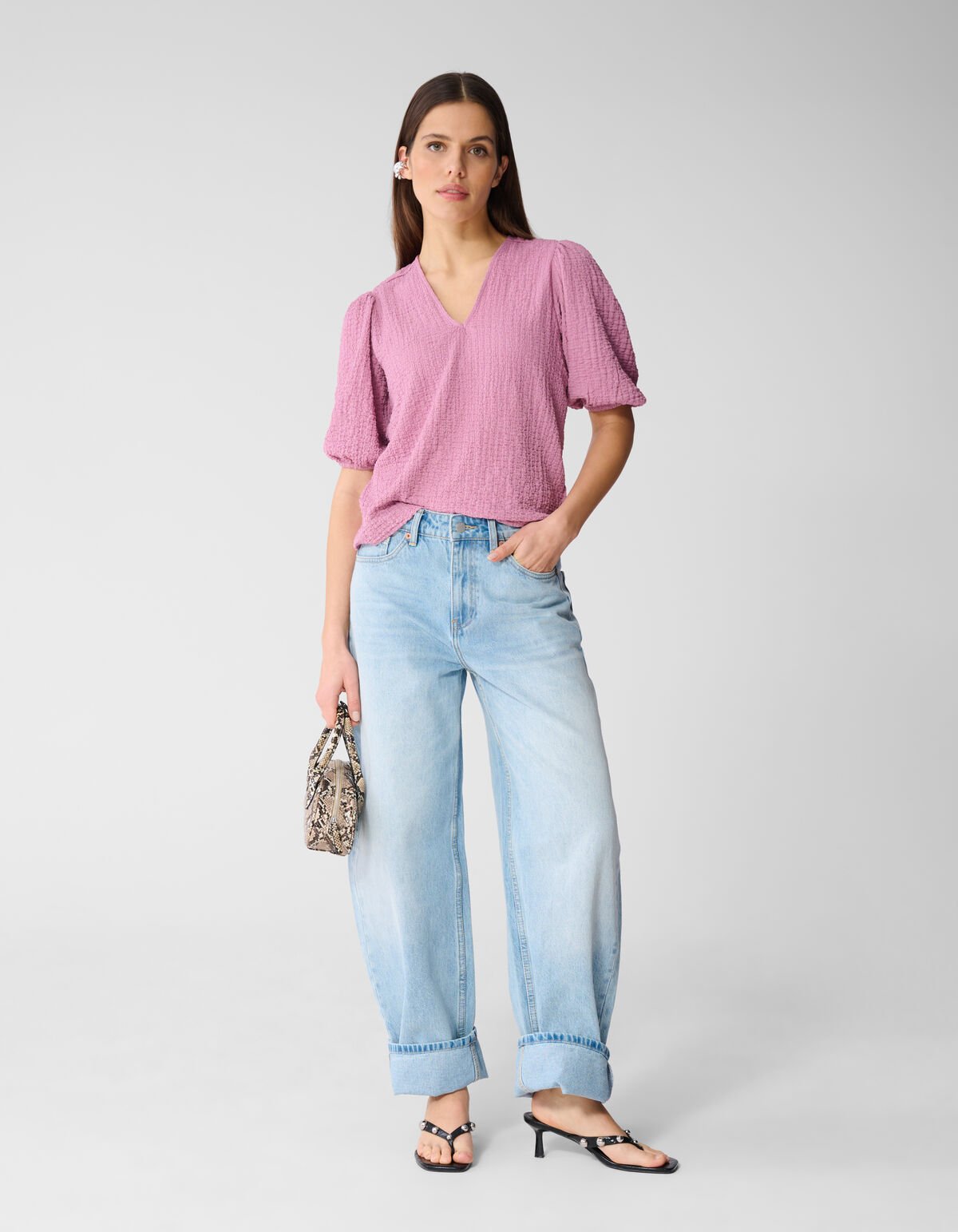 Crinkle V-Hals Top Roze SHOEBY WOMEN