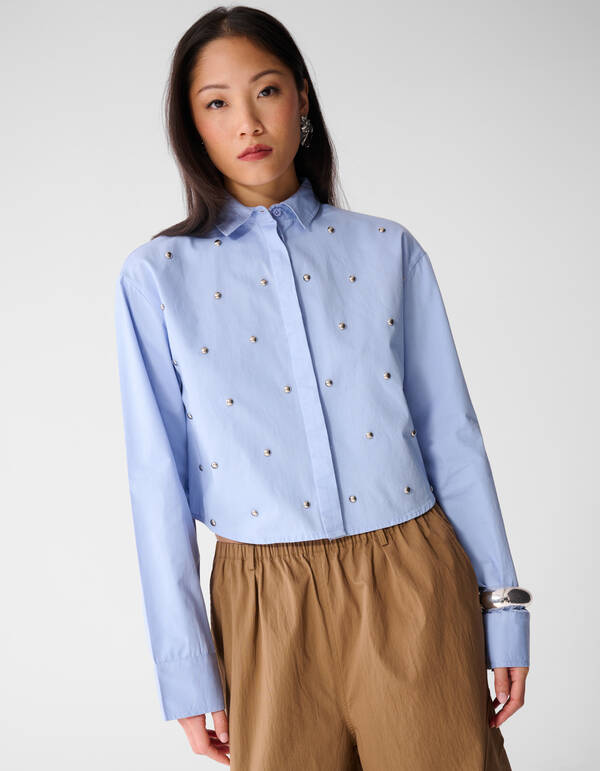 Oversized Studded Blouse Lichtblauw SHOEBY WOMEN
