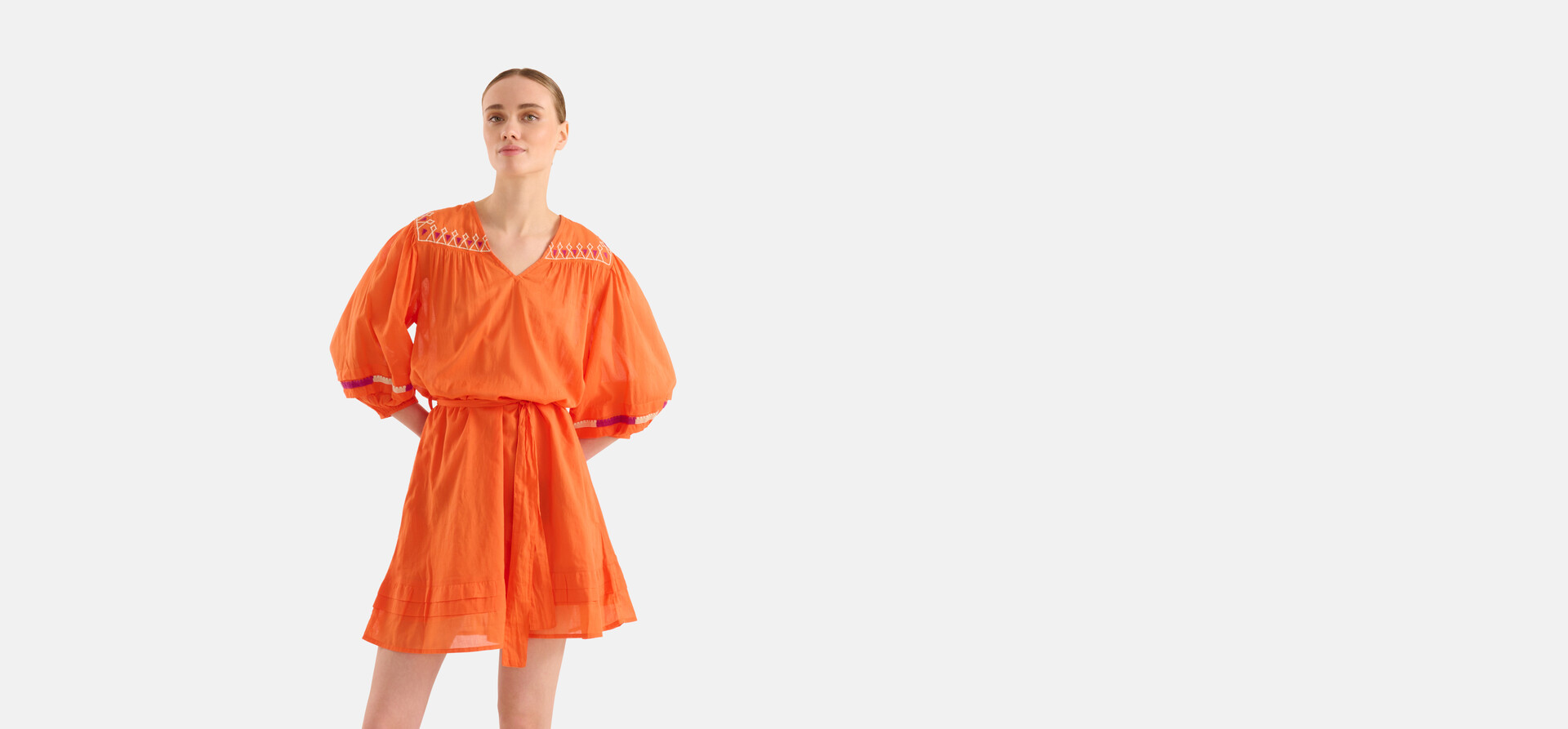 Embroidery Voile Jurk Oranje SHOEBY WOMEN