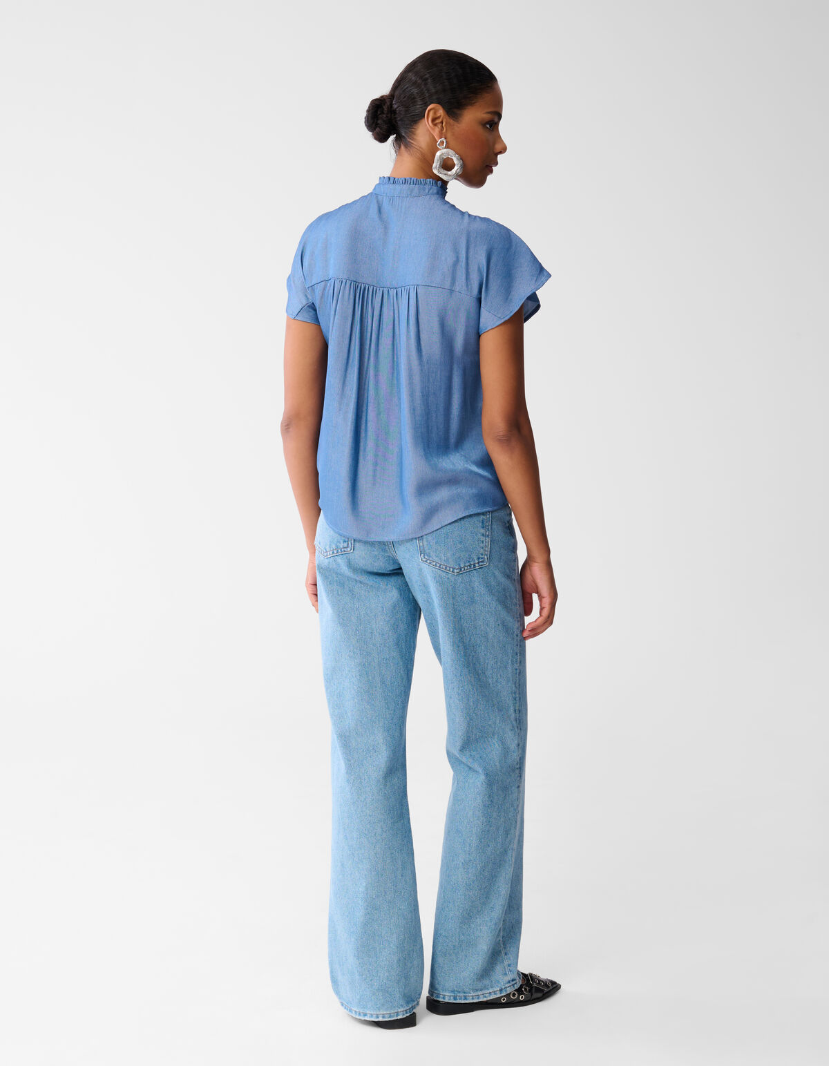 Tencel Ruffle Top Blauw SHOEBY WOMEN