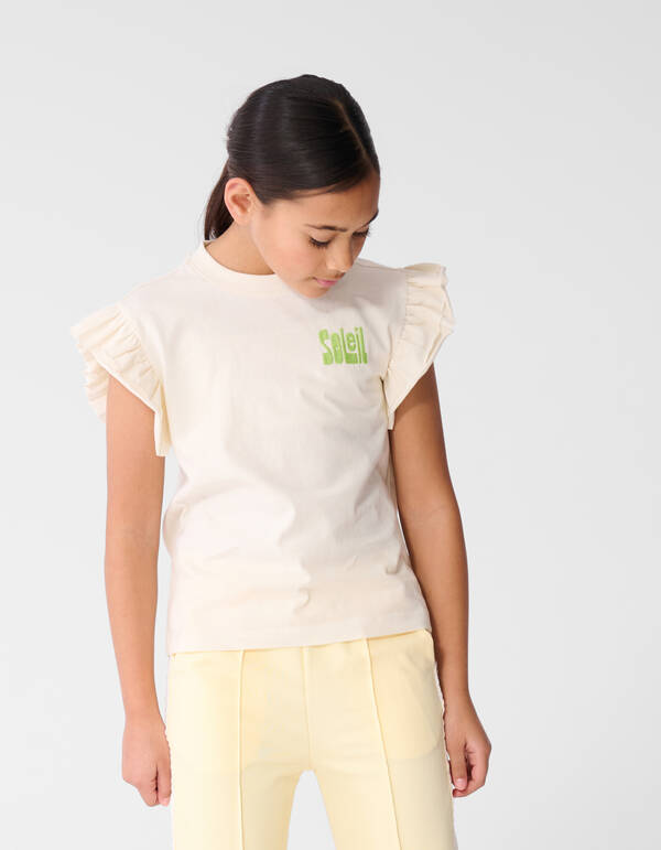 Ruffle Soleil Artwork T-shirt Gebroken Wit SHOEBY GIRLS