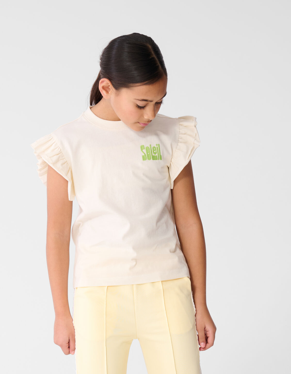 Ruffle Soleil Artwork T-shirt Gebroken Wit SHOEBY GIRLS