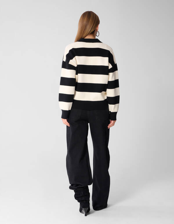 Gestreepte Gebreide Polo Zwart/Wit SHOEBY WOMEN