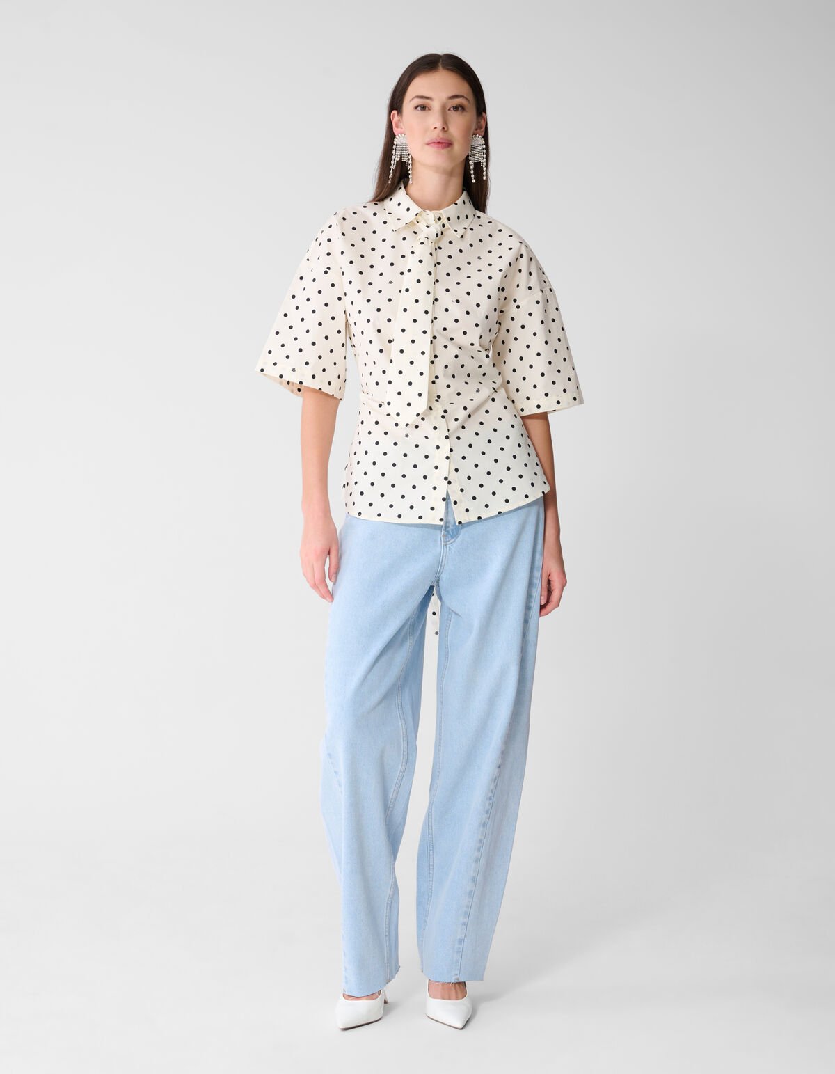 Polkadot Stropdas Blouse Zwart/Wit SHOEBY WOMEN