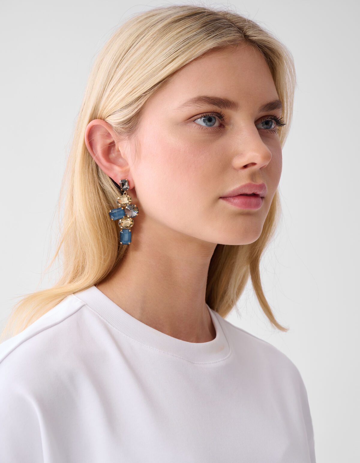 Hanging Strass Oorbellen Blauw SHOEBY ACCESSOIRES