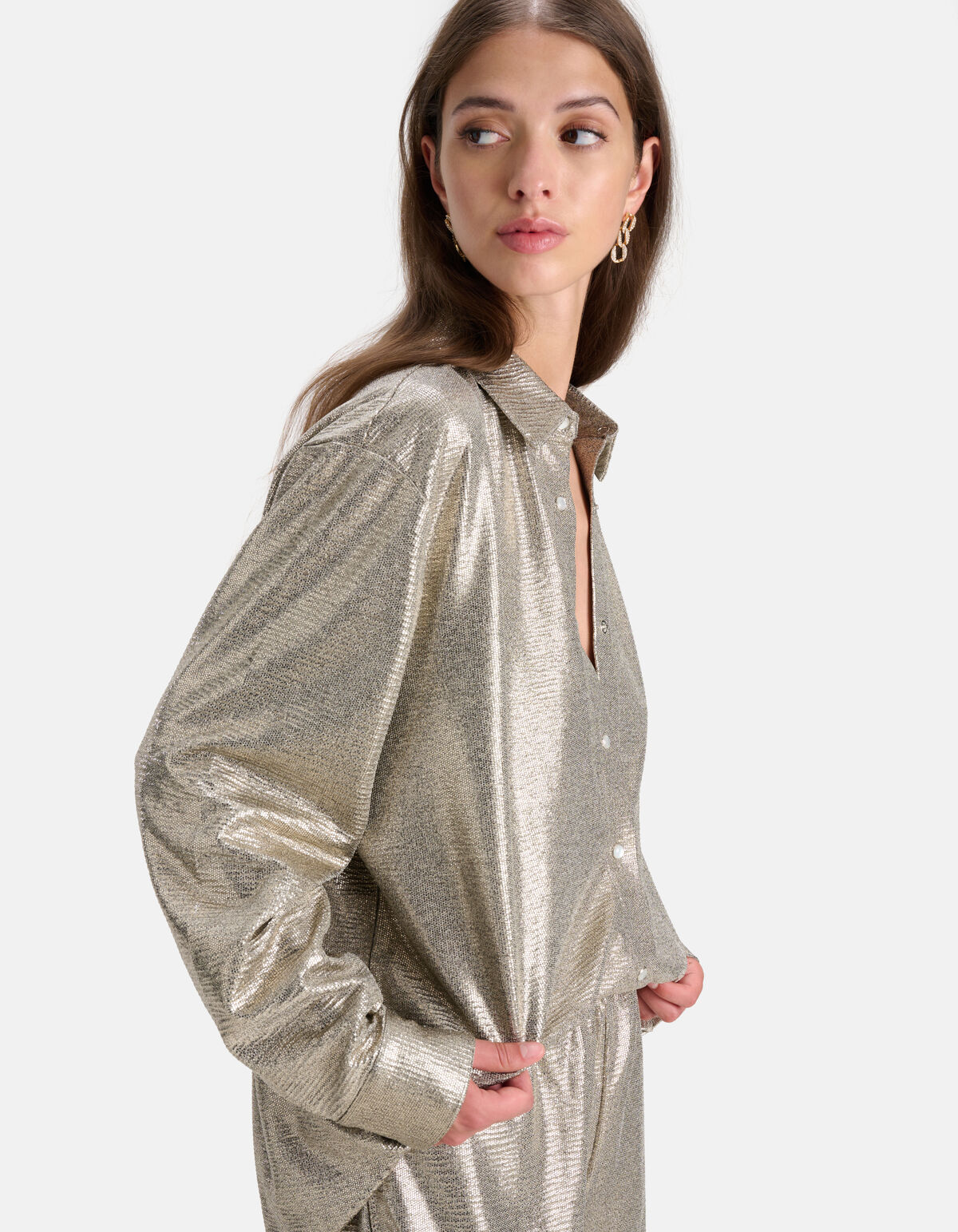 Oversized Coated Blouse Zilver SHOEBY WOMEN